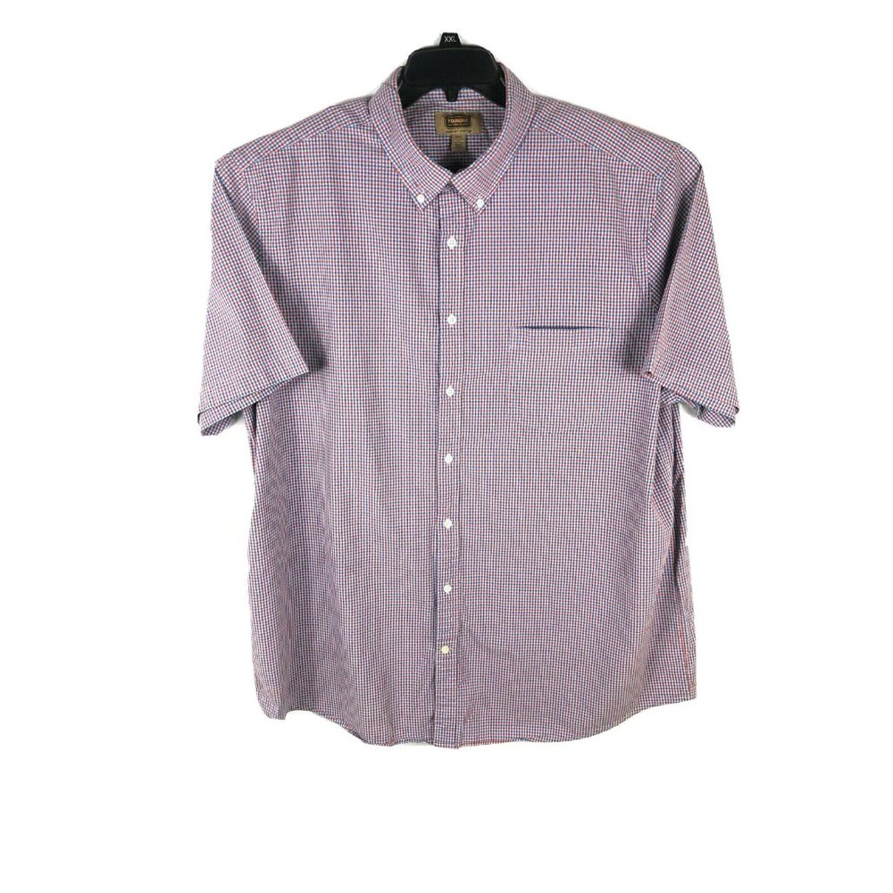 Foundry Men's 2XLT Short Sleeve Button Up Red Blue Check Cotton Blend Shirt A21